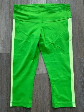 lululemon athletica Neon Green Capris with Pale Side Panels